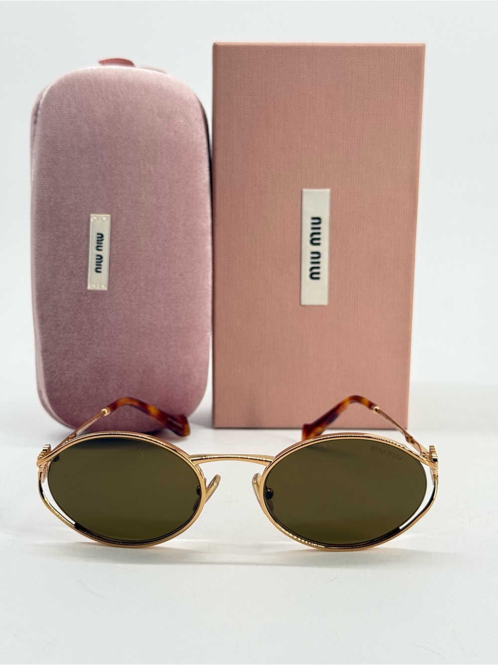 Miu Miu Gold Frame Sunglasses with Pink Velvet Case